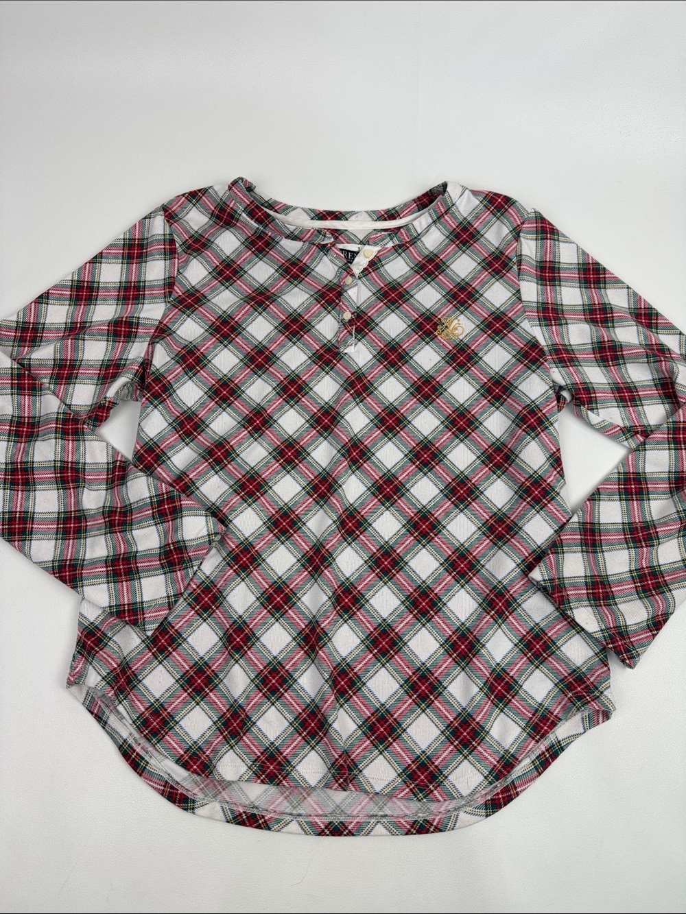 Lauren Ralph Lauren Red, Green & White Plaid Long-Sleeve Henley Large Lounge top